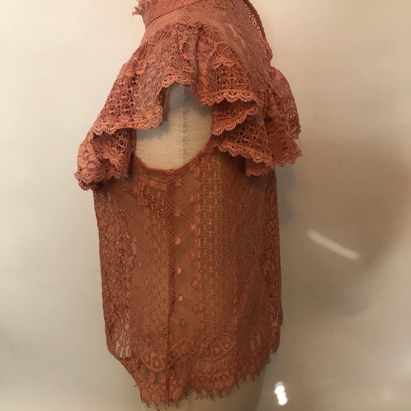 Champagne & Strawberry Pink lace top small - Picture 5 of 8